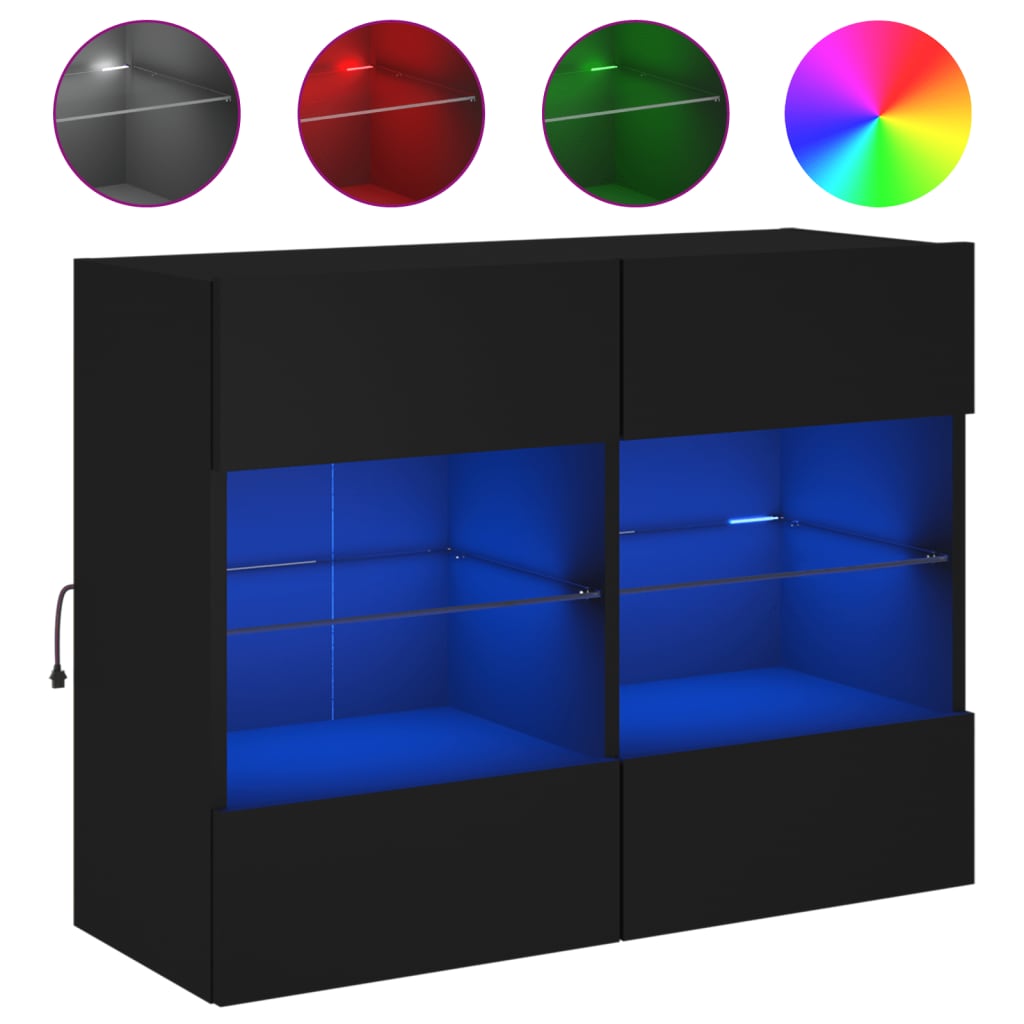 TV Wall Cabinet with LED Lights Black 78,5x30x60,5 cm