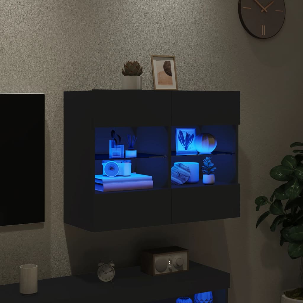 TV Wall Cabinet with LED Lights Black 78,5x30x60,5 cm