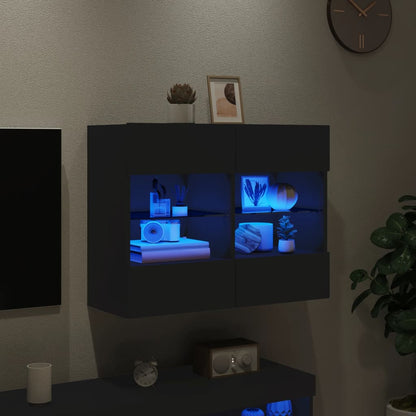 TV Wall Cabinet with LED Lights Black 78,5x30x60,5 cm