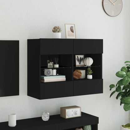 TV Wall Cabinet with LED Lights Black 78,5x30x60,5 cm