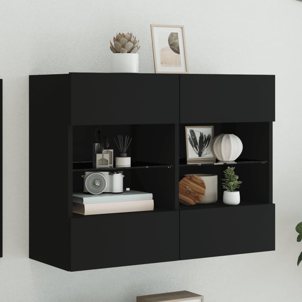 TV Wall Cabinet with LED Lights Black 78,5x30x60,5 cm