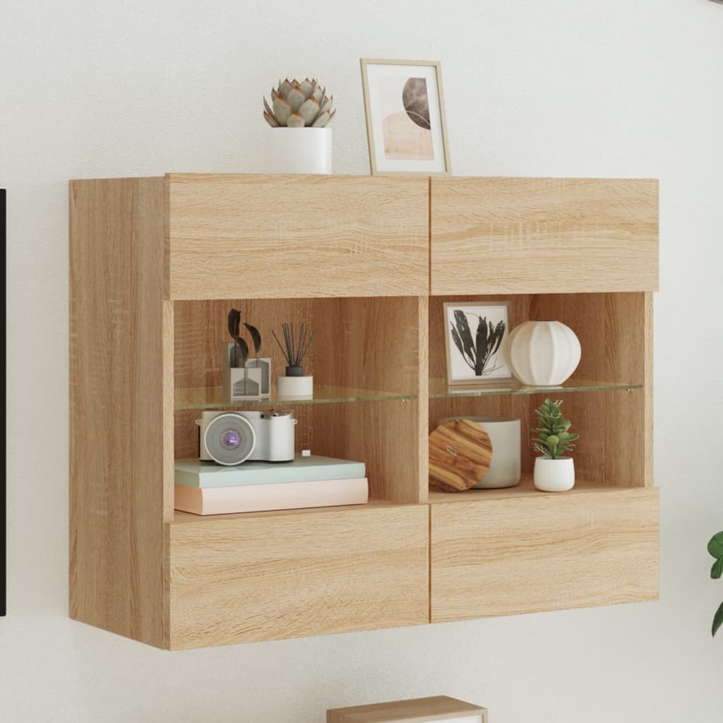 TV Wall Cabinet with LED Lights Sonoma Oak 78,5x30x60,5 cm