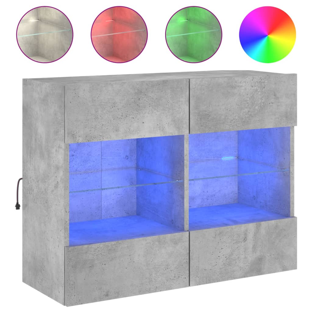 TV Wall Cabinet with LED Lights Concrete Grey 78,5x30x60,5 cm