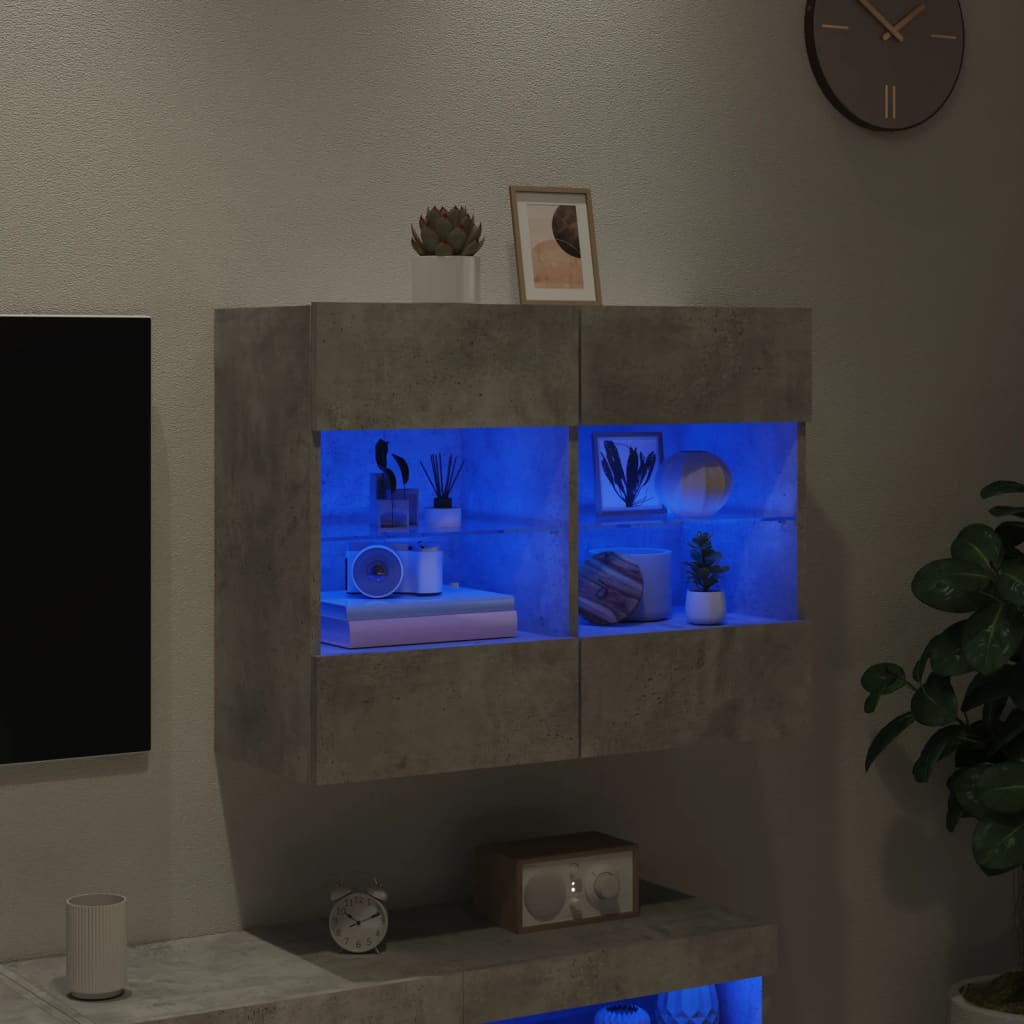 TV Wall Cabinet with LED Lights Concrete Grey 78,5x30x60,5 cm
