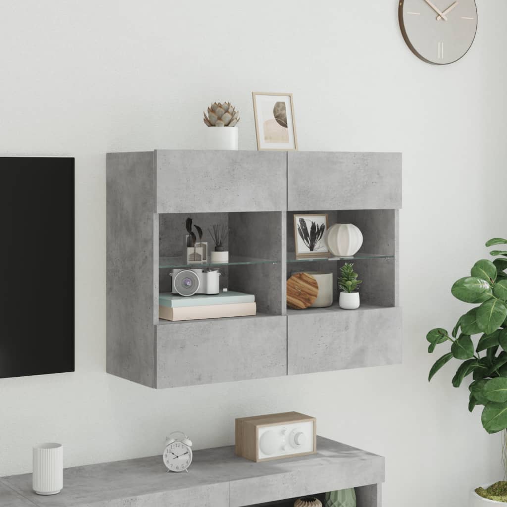 TV Wall Cabinet with LED Lights Concrete Grey 78,5x30x60,5 cm