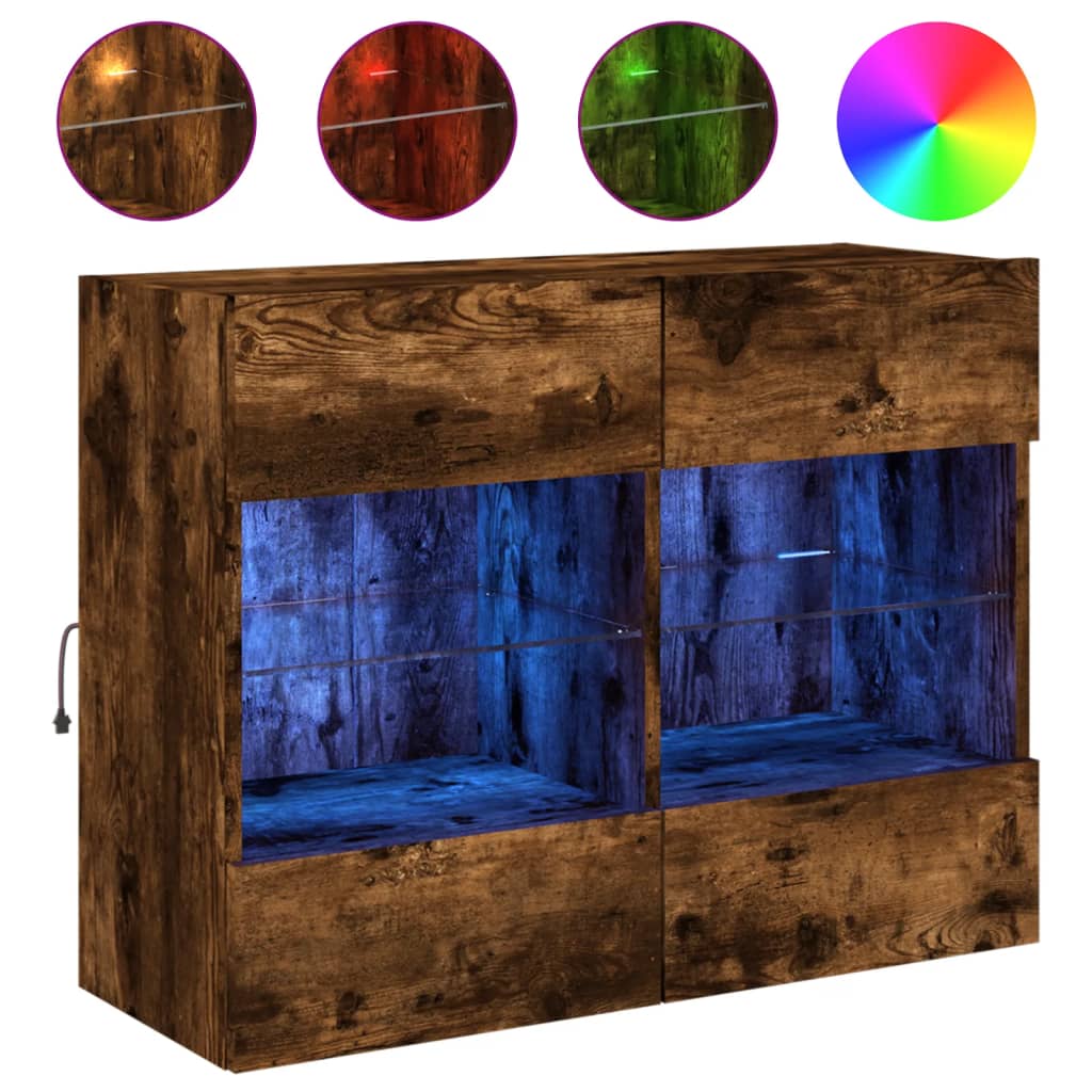 TV Wall Cabinet with LED Lights Smoked Oak 78,5x30x60,5 cm