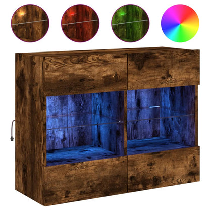 TV Wall Cabinet with LED Lights Smoked Oak 78,5x30x60,5 cm