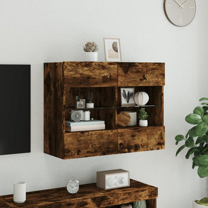 TV Wall Cabinet with LED Lights Smoked Oak 78,5x30x60,5 cm
