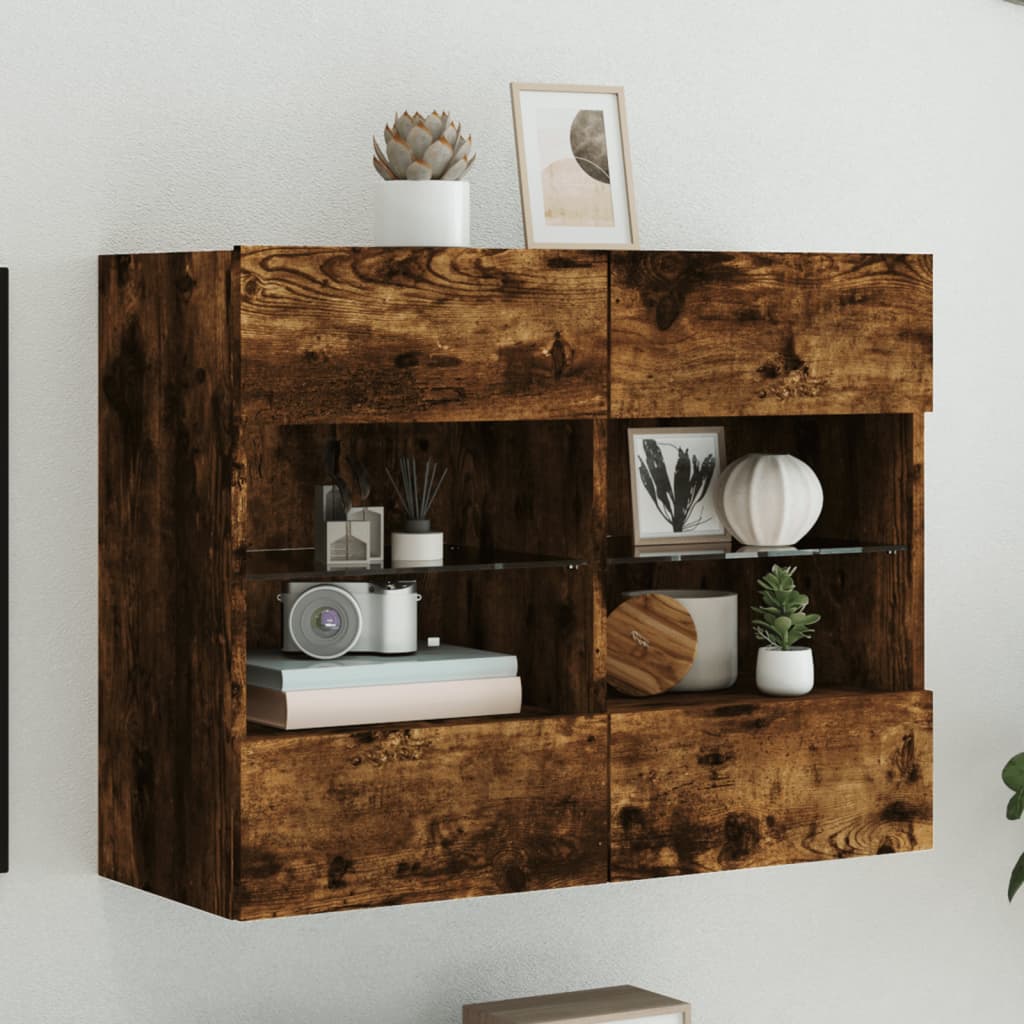 TV Wall Cabinet with LED Lights Smoked Oak 78,5x30x60,5 cm