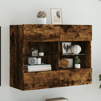 TV Wall Cabinet with LED Lights Smoked Oak 78,5x30x60,5 cm