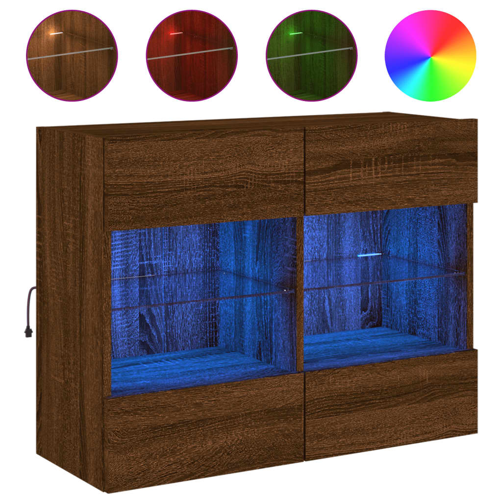 TV Wall Cabinet with LED Lights Brown Oak 78,5x30x60,5 cm