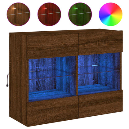 TV Wall Cabinet with LED Lights Brown Oak 78,5x30x60,5 cm
