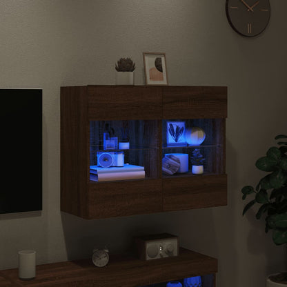 TV Wall Cabinet with LED Lights Brown Oak 78,5x30x60,5 cm