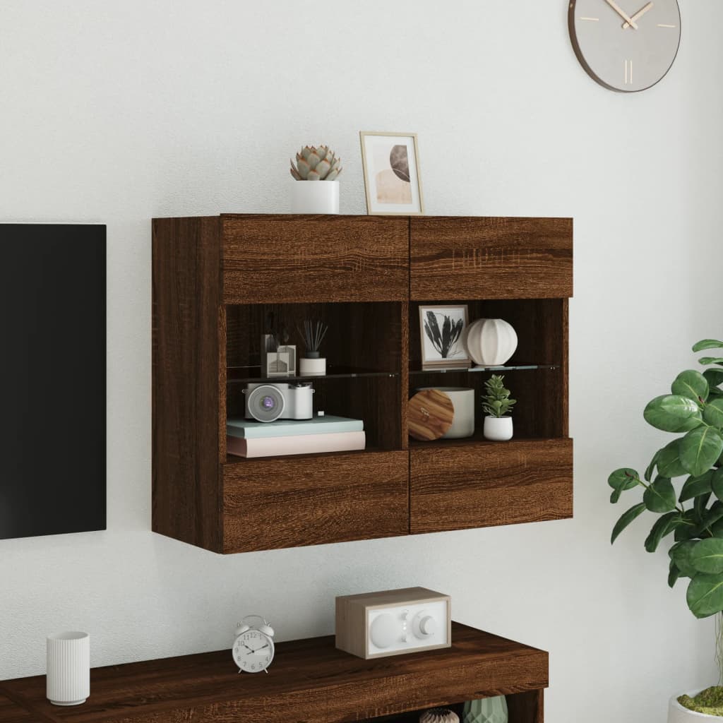 TV Wall Cabinet with LED Lights Brown Oak 78,5x30x60,5 cm