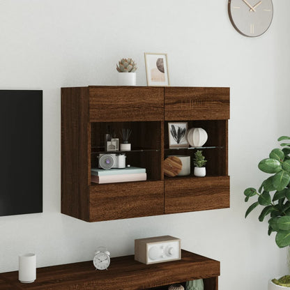 TV Wall Cabinet with LED Lights Brown Oak 78,5x30x60,5 cm