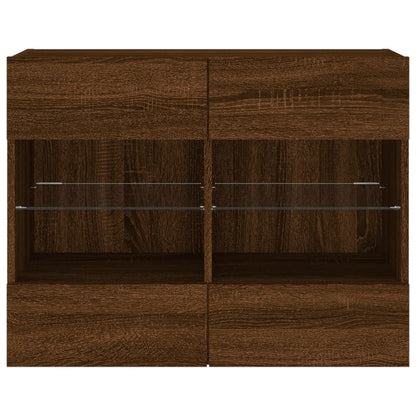 TV Wall Cabinet with LED Lights Brown Oak 78,5x30x60,5 cm