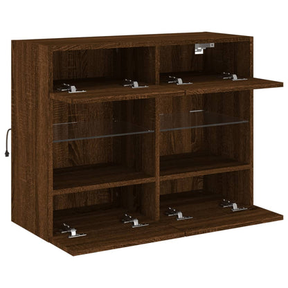 TV Wall Cabinet with LED Lights Brown Oak 78,5x30x60,5 cm