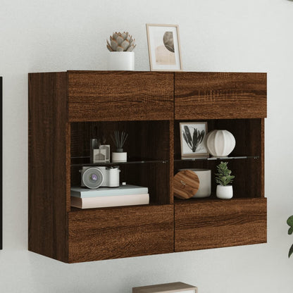 TV Wall Cabinet with LED Lights Brown Oak 78,5x30x60,5 cm
