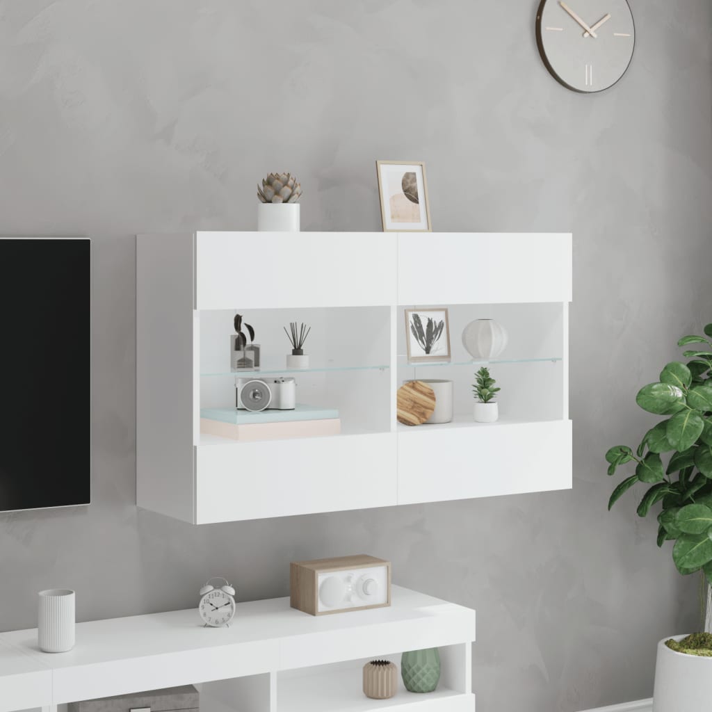 TV Wall Cabinet with LED Lights White 98,5x30x60,5 cm