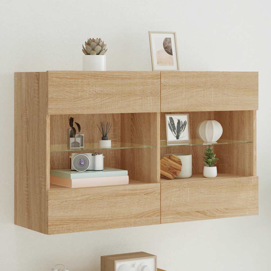 TV Wall Cabinet with LED Lights Sonoma Oak 98,5x30x60,5 cm