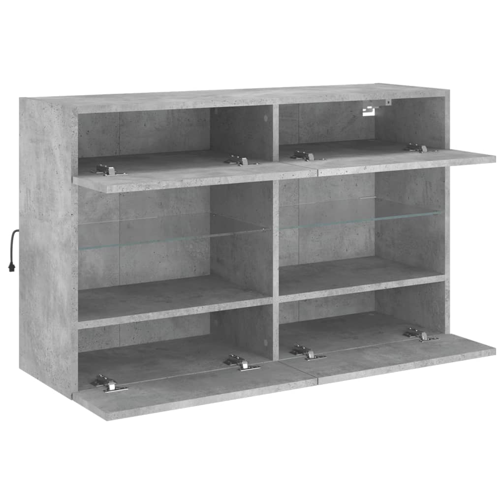 TV Wall Cabinet with LED Lights Concrete Grey 98,5x30x60,5 cm