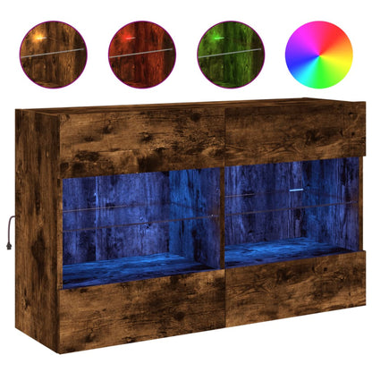 TV Wall Cabinet with LED Lights Smoked Oak 98,5x30x60,5 cm