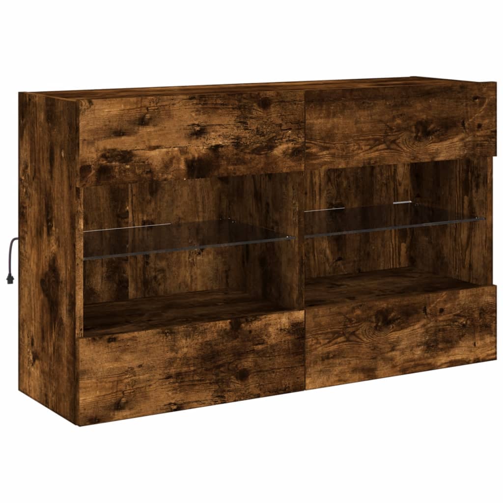 TV Wall Cabinet with LED Lights Smoked Oak 98,5x30x60,5 cm
