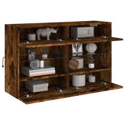 TV Wall Cabinet with LED Lights Smoked Oak 98,5x30x60,5 cm