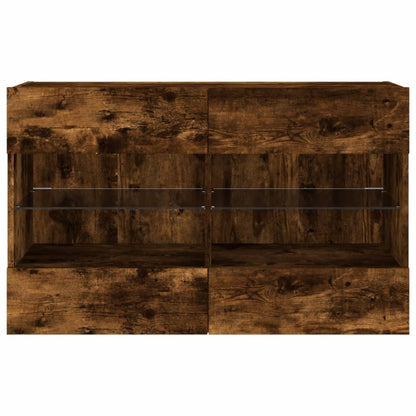 TV Wall Cabinet with LED Lights Smoked Oak 98,5x30x60,5 cm