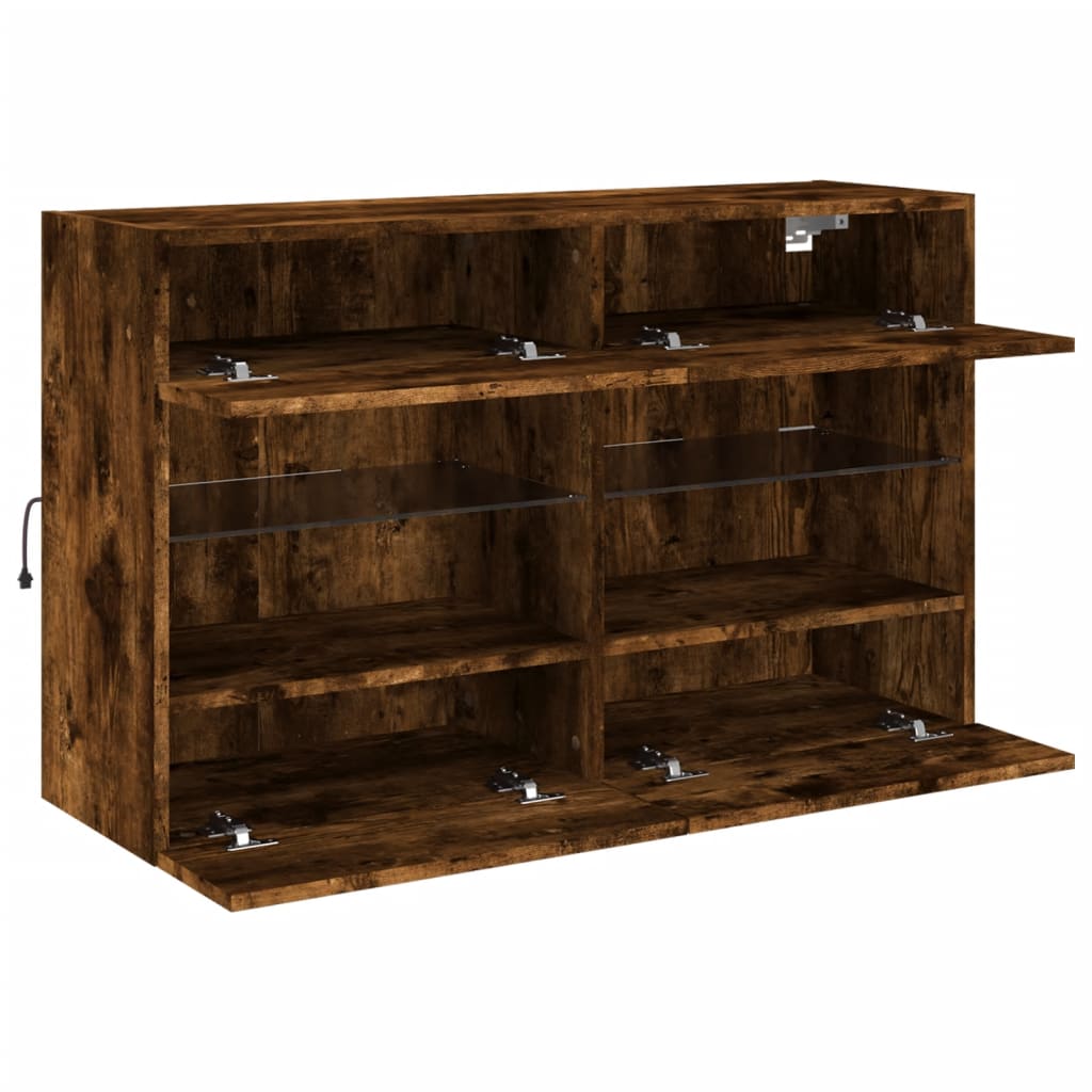 TV Wall Cabinet with LED Lights Smoked Oak 98,5x30x60,5 cm