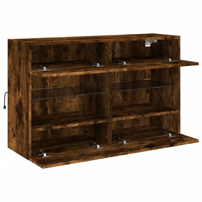 TV Wall Cabinet with LED Lights Smoked Oak 98,5x30x60,5 cm