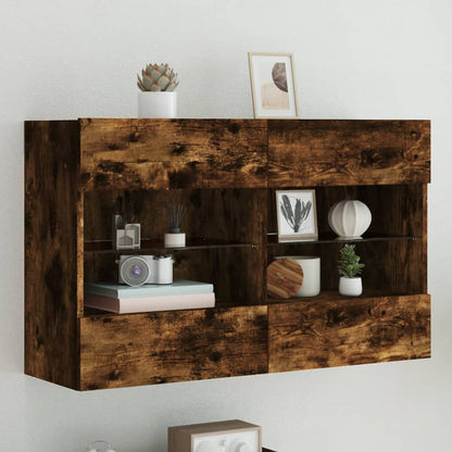 TV Wall Cabinet with LED Lights Smoked Oak 98,5x30x60,5 cm