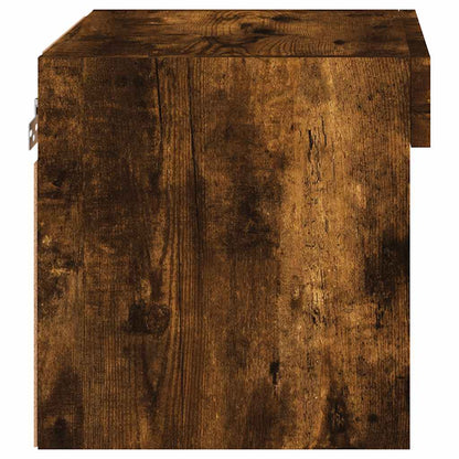 Bedside Cabinet with LED Lights Wall-mounted Smoked Oak