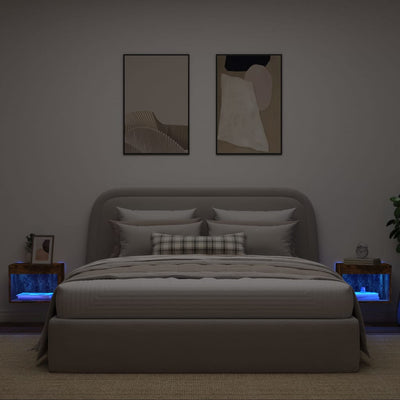 Bedside Cabinets with LED Lights Wall-mounted 2 pcs Smoked Oak