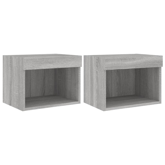 Bedside Cabinets with LED Lights Wall-mounted 2 pcs Grey Sonoma