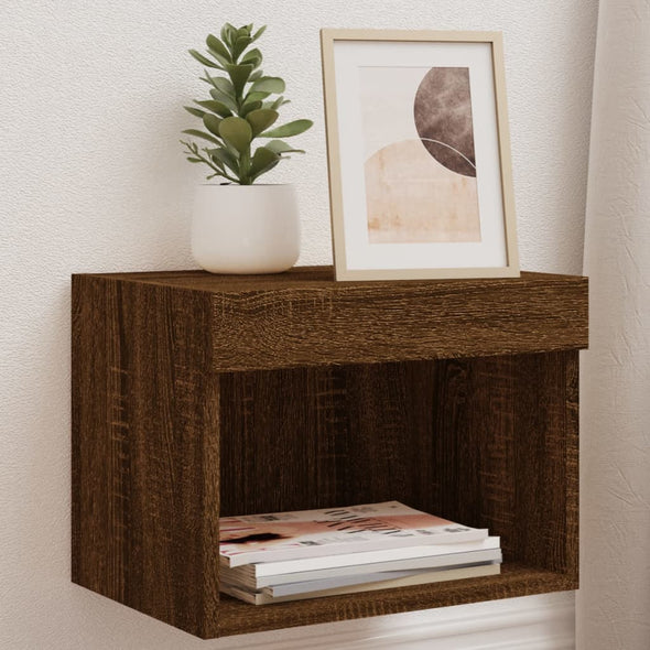 Bedside Cabinets with LED Lights Wall-mounted 2 pcs Brown Oak
