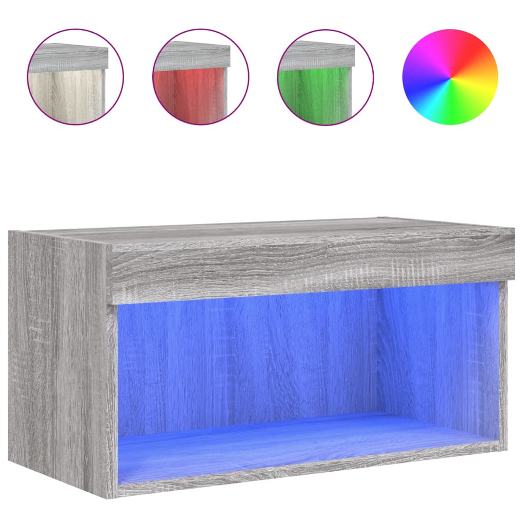 TV Cabinet with LED Lights Grey Sonoma 60x30x30 cm