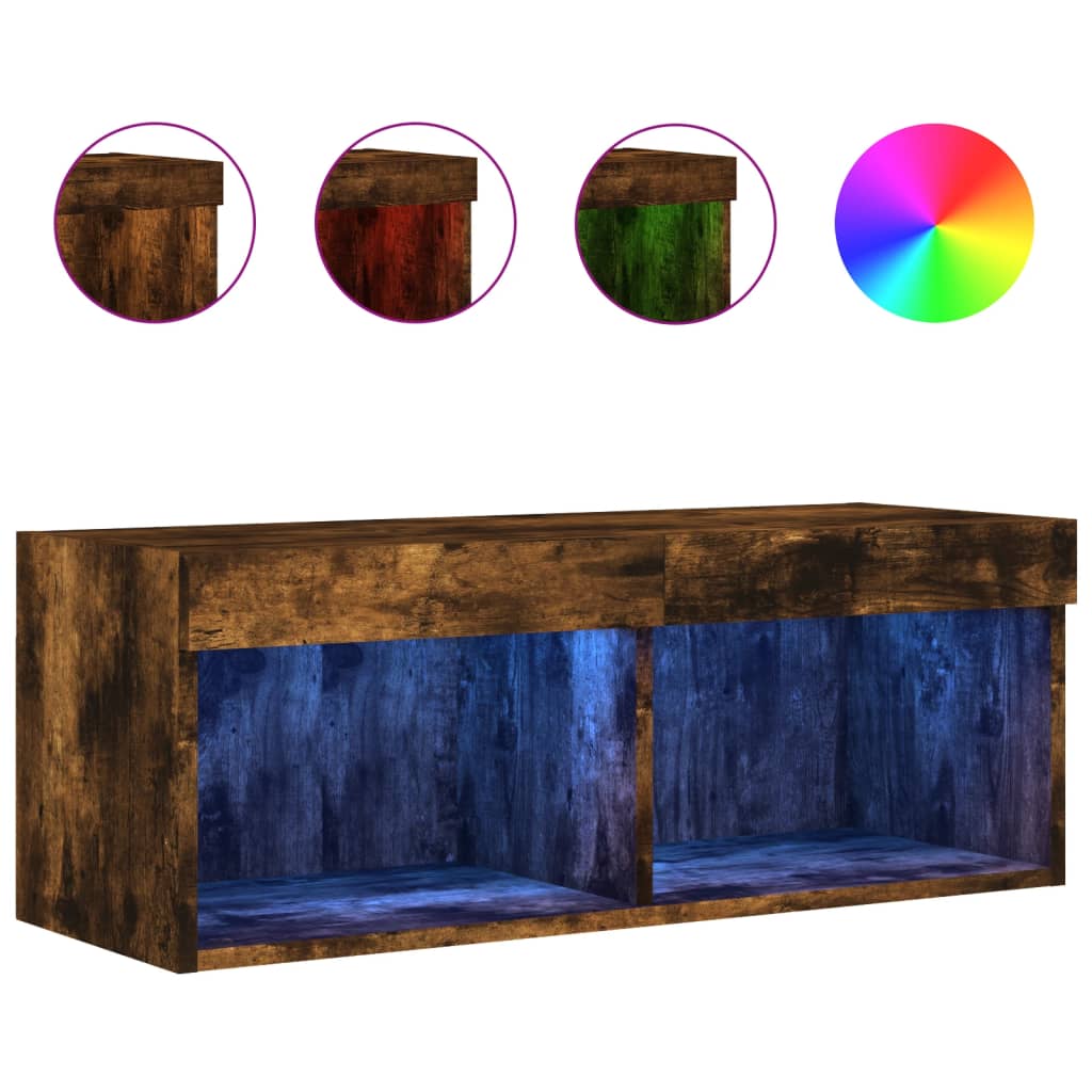 TV Cabinet with LED Lights Smoked Oak 80x30x30 cm