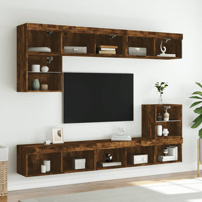 TV Cabinets with LED Lights 2 pcs Smoked Oak 80x30x30 cm