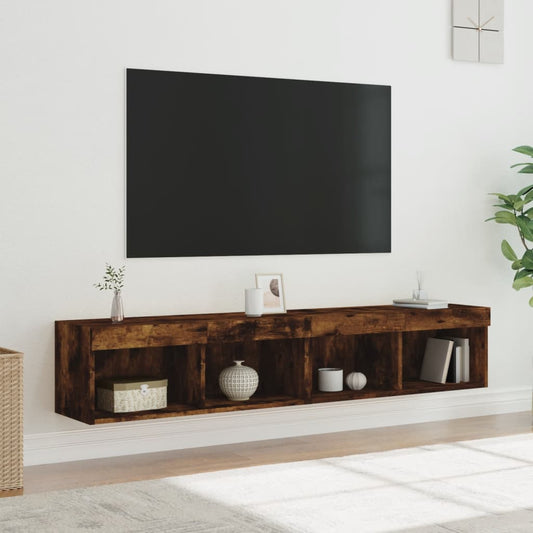 TV Cabinets with LED Lights 2 pcs Smoked Oak 80x30x30 cm