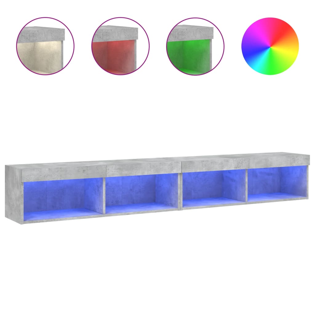 TV Cabinets with LED Lights 2 pcs Concrete Grey 100x30x30 cm