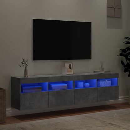 TV Wall Cabinets with LED Lights 2 pcs Concrete Grey 80x30x40 cm