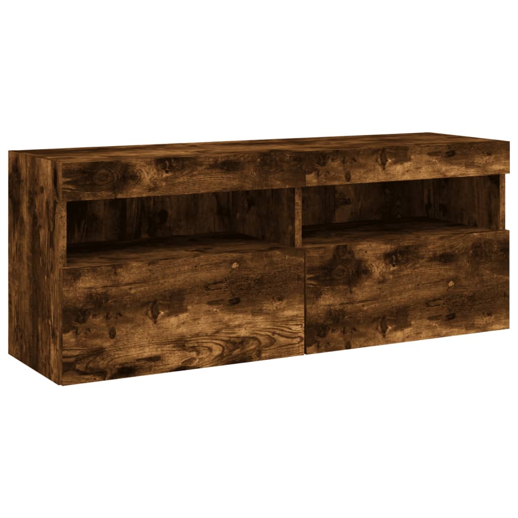 TV Wall Cabinet with LED Lights Smoked Oak 100x30x40 cm