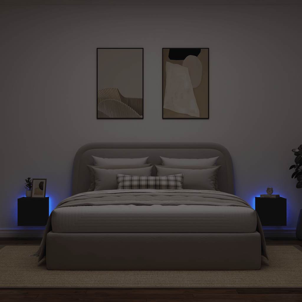 TV Wall Cabinets with LED Lights 2 pcs Black 30.5x35x30 cm