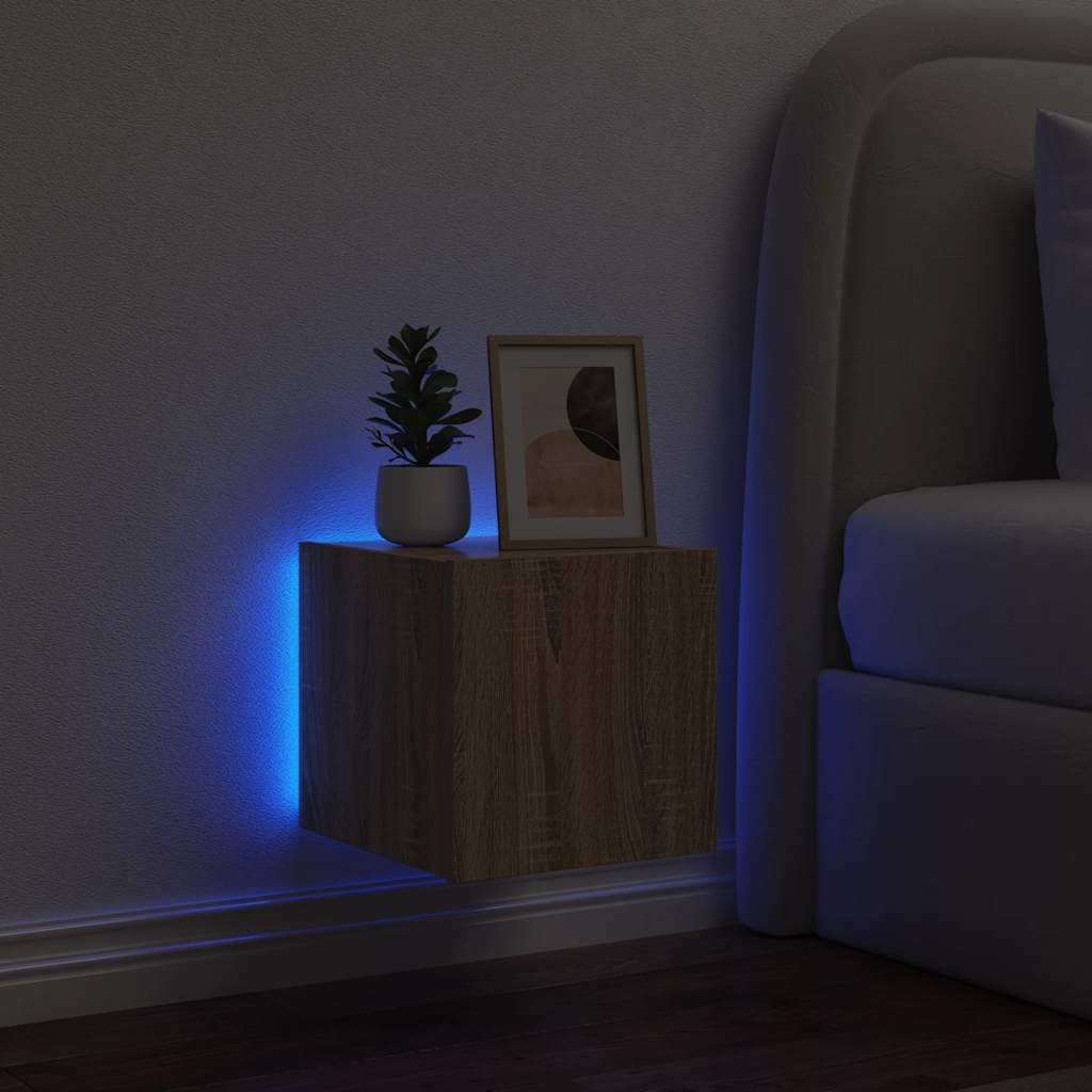 TV Wall Cabinet with LED Lights Sonoma Oak 30.5x35x30 cm