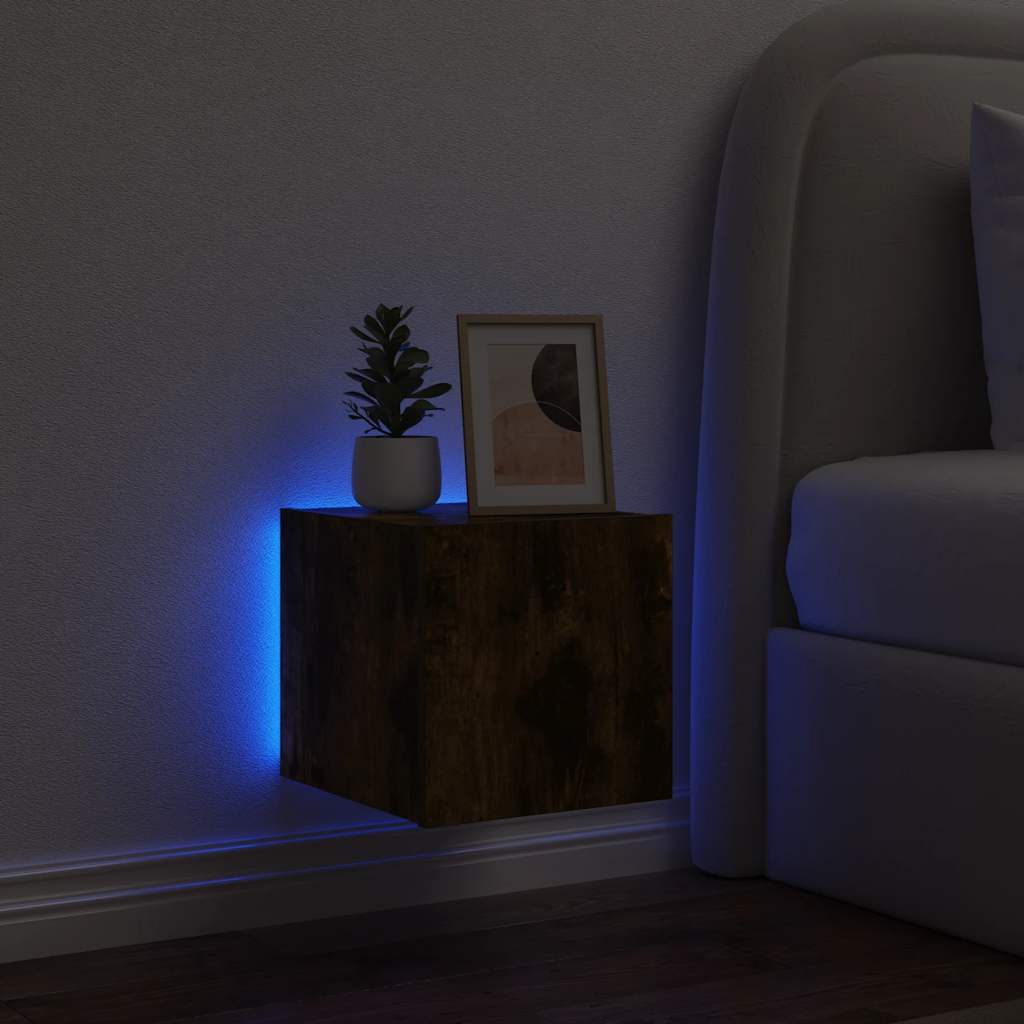 TV Wall Cabinet with LED Lights Smoked Oak 30.5x35x30 cm