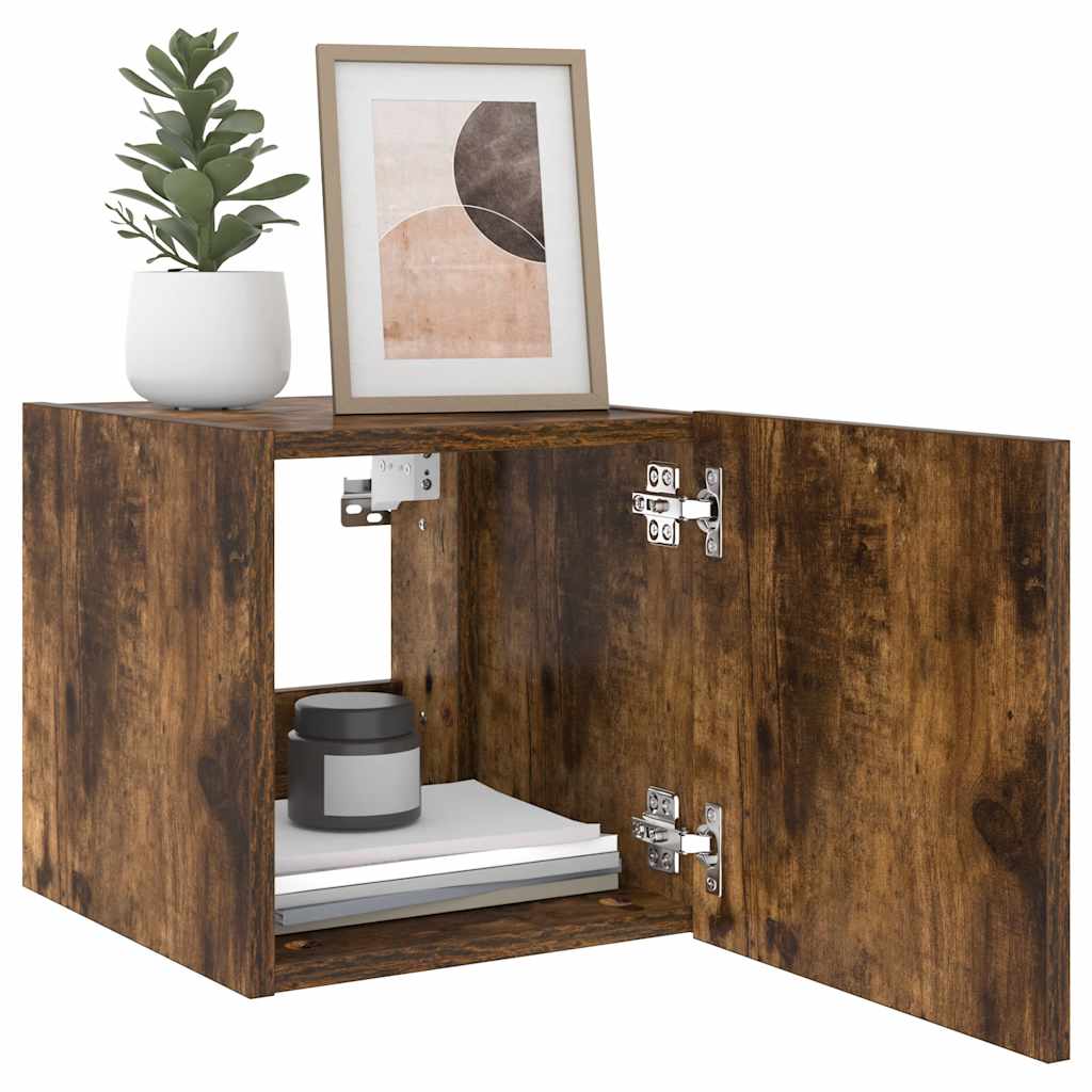 TV Wall Cabinet with LED Lights Smoked Oak 30.5x35x30 cm