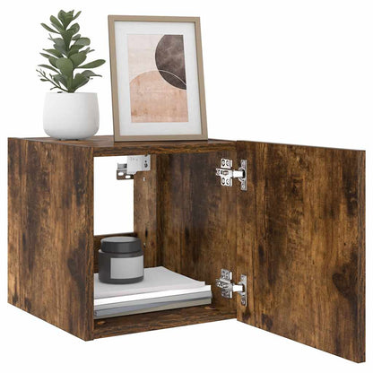 TV Wall Cabinet with LED Lights Smoked Oak 30.5x35x30 cm