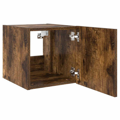 TV Wall Cabinet with LED Lights Smoked Oak 30.5x35x30 cm