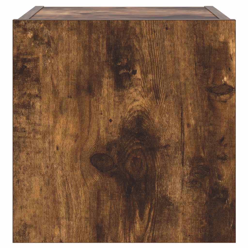 TV Wall Cabinet with LED Lights Smoked Oak 30.5x35x30 cm